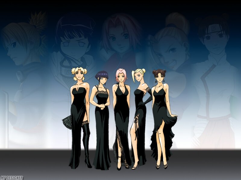 Naruto female characters in evening gowns