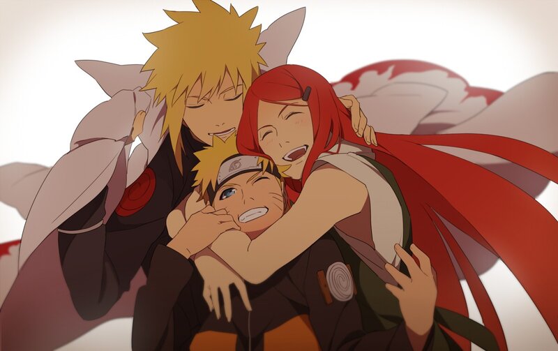 Naruto hugging his parents