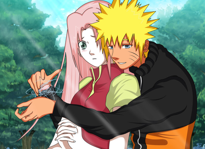 Naruto Hugging Sakura — Yellow, Peaceful