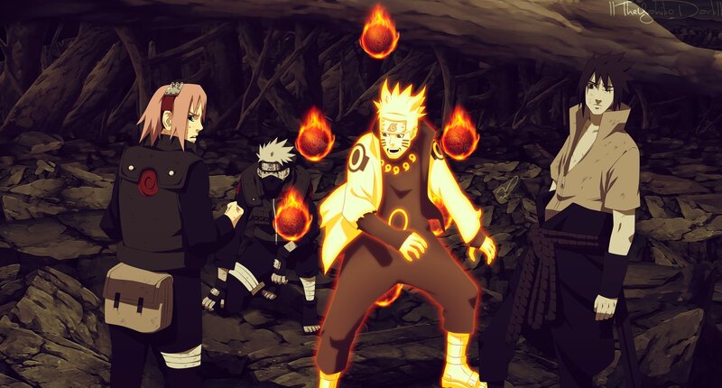 Naruto in Nine-Tails Mode — Orange, Dramatic, Anime, Fireballs