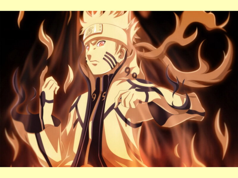 Naruto in Nine-Tails Mode — Orange, Dramatic, Anime, Flames, Headband
