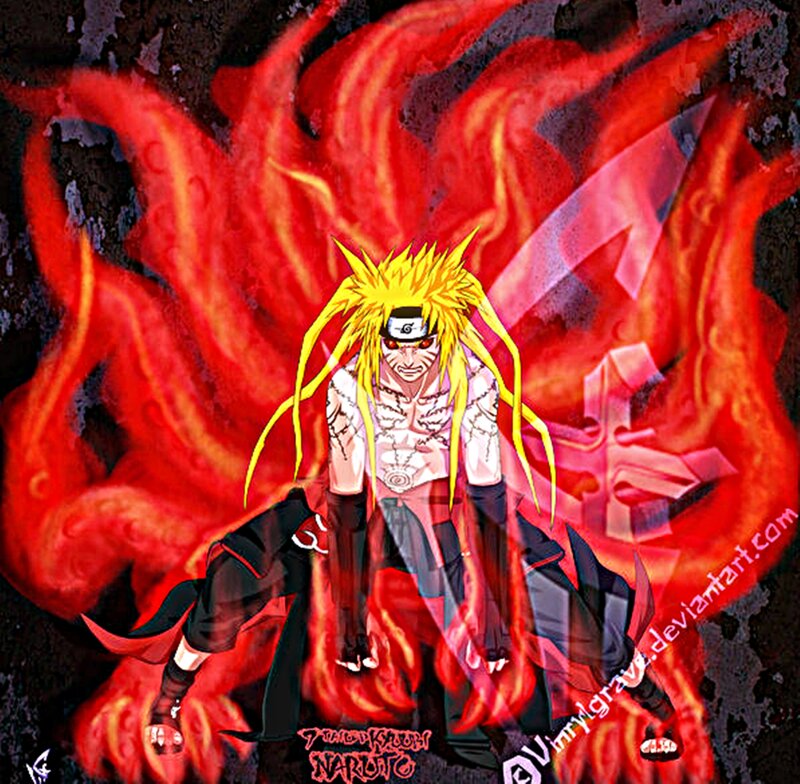 Naruto in Nine-Tails Mode — Red, Dramatic, Digital Art