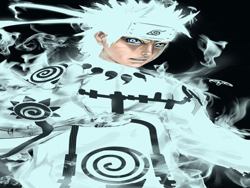 Naruto in Nine-Tails Mode — White, Dramatic, Anime