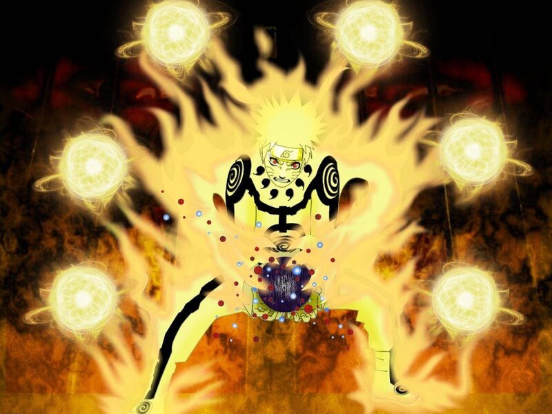 Naruto in Nine-Tails Mode — Yellow, Dramatic, Anime, Chakra Spheres