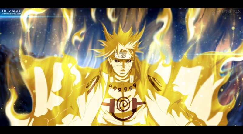 Naruto in Nine-Tails Mode — Yellow, Dramatic, Anime, Flames, Chakra, Forehead Protector