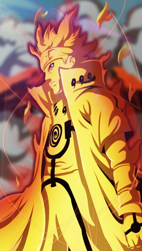 Naruto in Nine-Tails Mode — Yellow, Dramatic, Anime, Flames, Cloak
