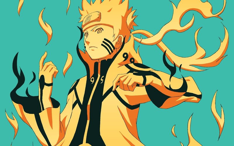 Naruto in Nine-Tails Mode — Yellow, Dramatic, Anime, Flames, Headband, Jinchuriki Markings