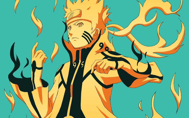 Naruto in Nine-Tails Mode — Yellow, Dramatic, Anime, Flames, Headband