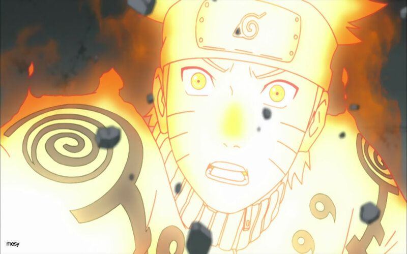 Naruto in Nine-Tails Mode — Yellow, Dramatic, Anime, Flames, Spiral Symbol