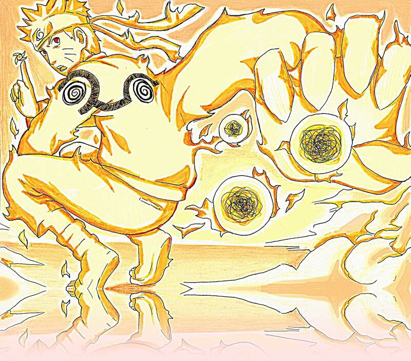 Naruto in Nine-Tails Mode — Yellow, Dramatic, Manga, Fox-like Chakra