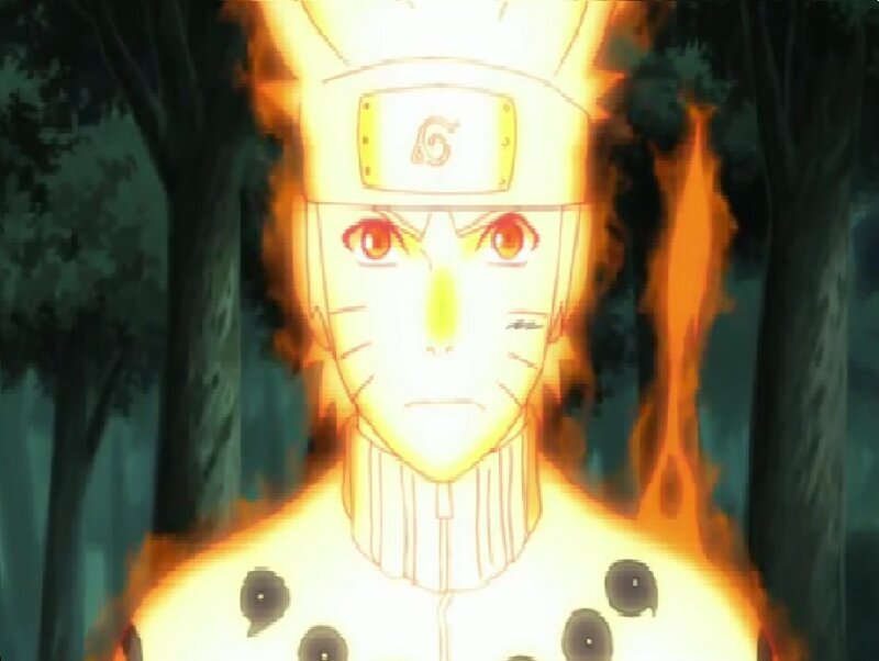 Naruto in Nine-Tails Mode — Yellow, Dramatic, Night, Anime, Flames, Forests