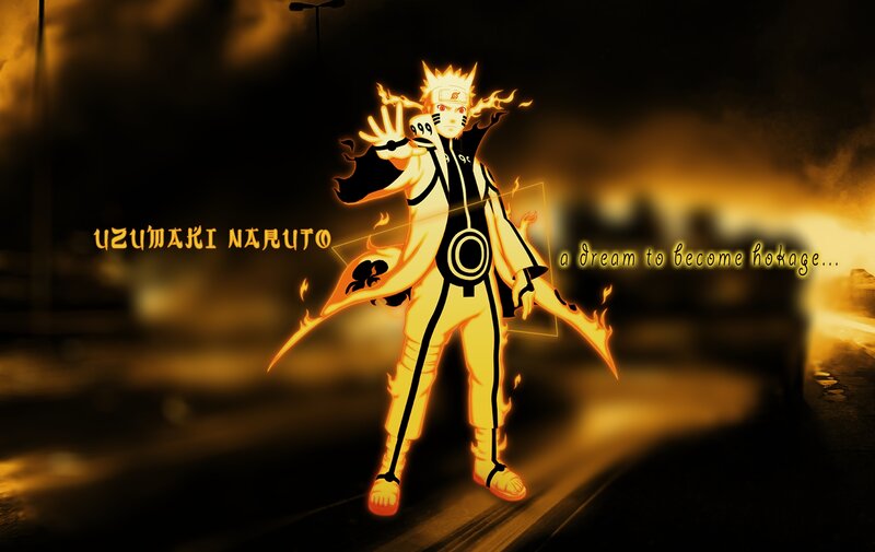 Naruto in Nine-Tails Mode — Yellow, Dramatic, Night, Anime, Flames