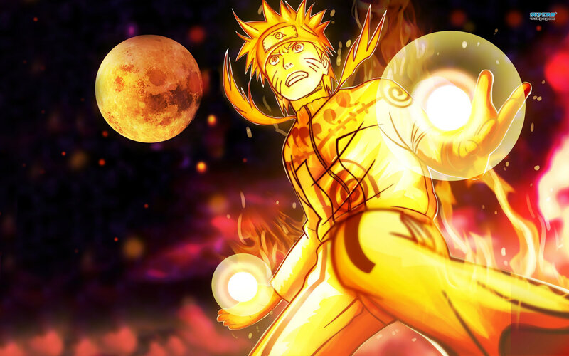 Naruto in Nine-Tails Mode — Yellow, Dramatic, Night, Anime, Moon