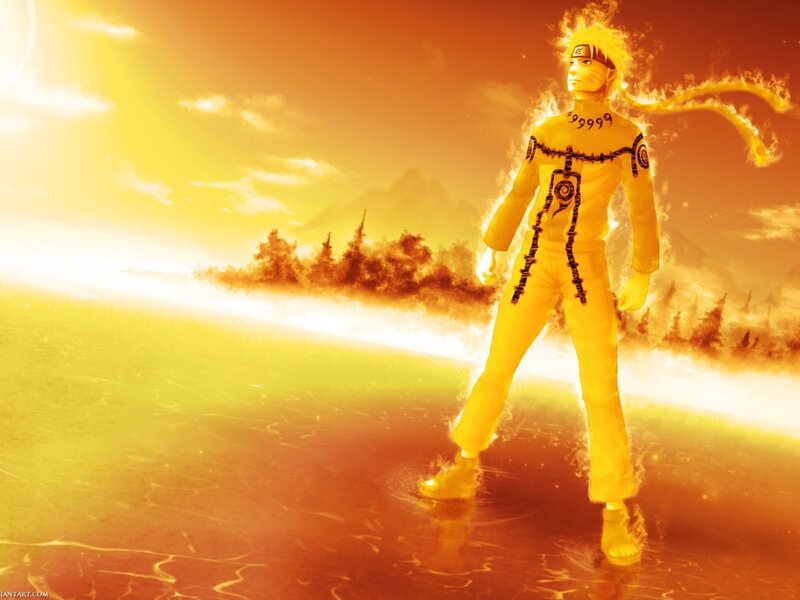 Naruto in Nine-Tails Mode — Yellow, Dramatic, Sunset, Digital Art