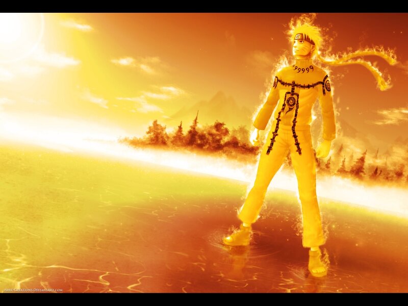 Naruto in Nine-Tails Mode — Yellow, Dramatic, Sunset