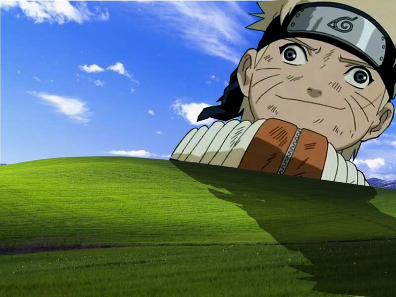 Naruto on the Windows XP wallpaper