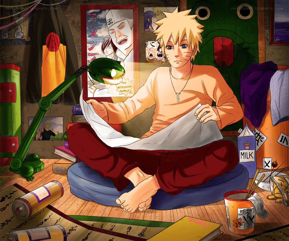 Naruto reading in his room