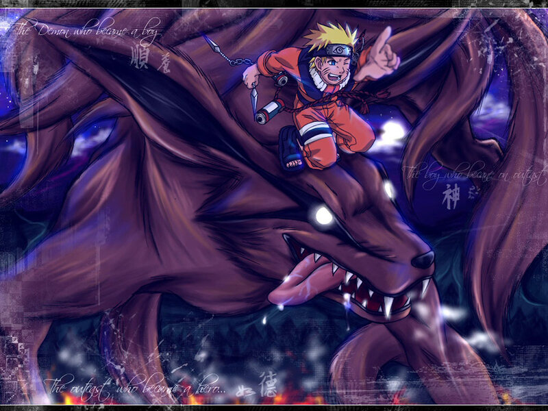 Naruto riding a giant fox