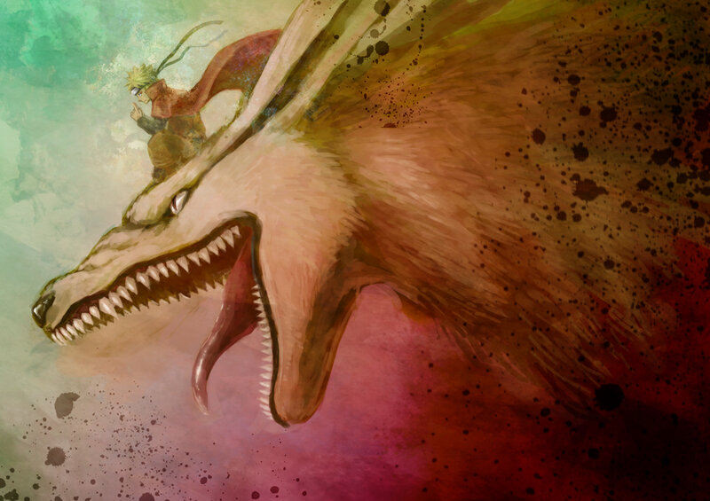 Naruto Riding a Giant Fox — Brown