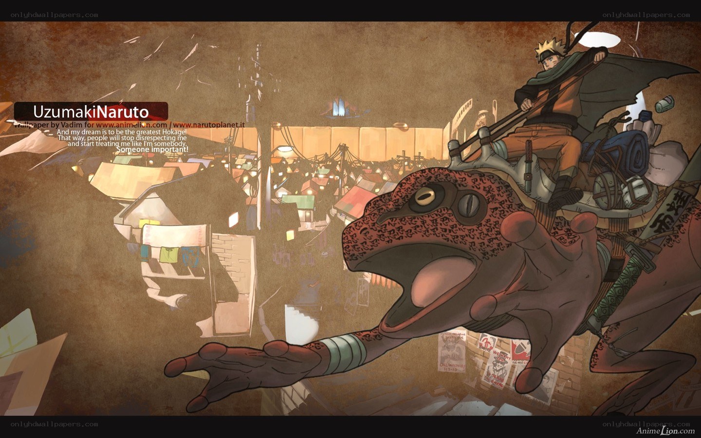 Naruto riding toad in village