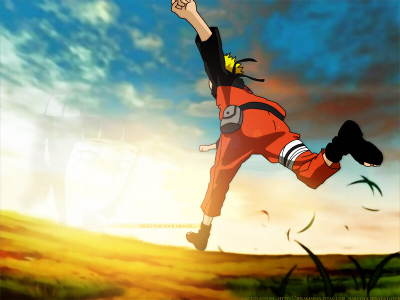 Naruto running at sunset