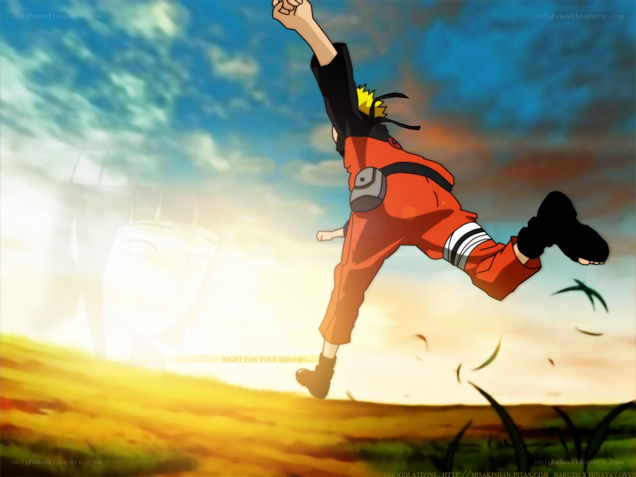 Naruto running at sunset
