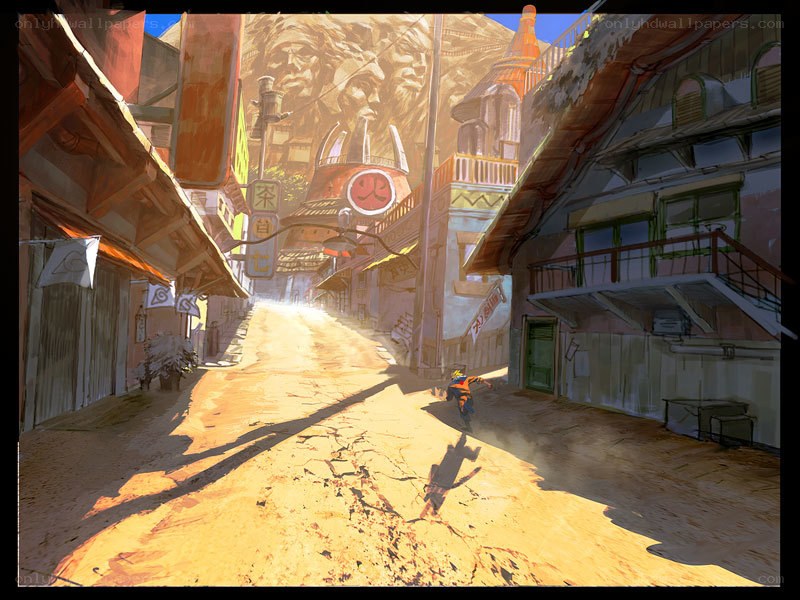 Naruto running through a village