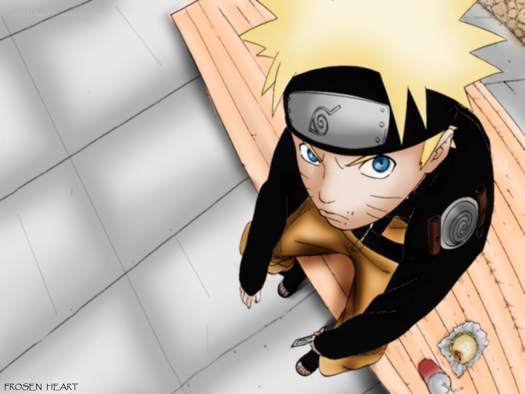 Naruto sitting on a bench