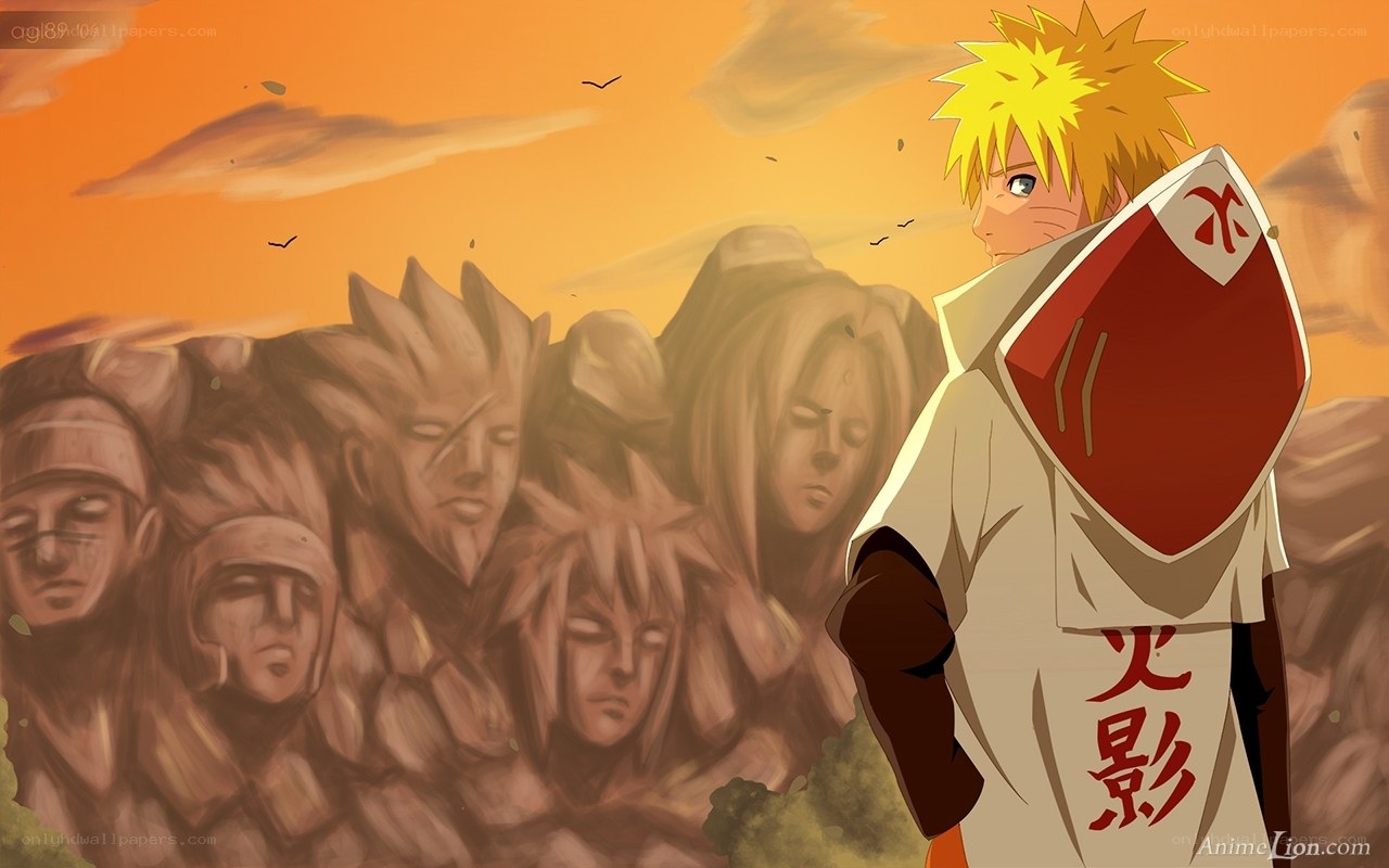 Naruto stands before the Hokage monument