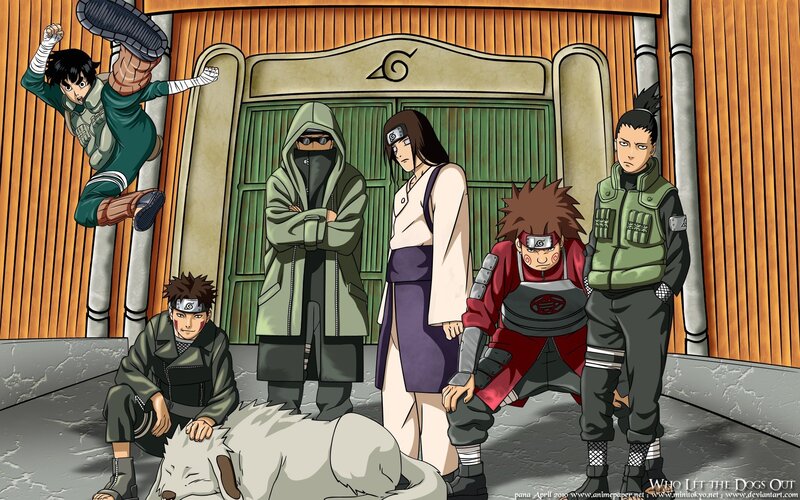 Naruto team in front of Hokage building