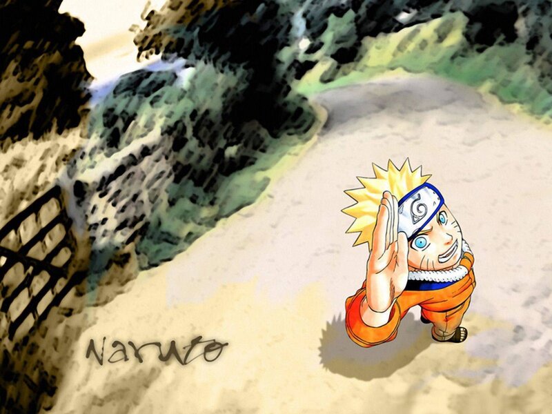 Naruto waving on a path