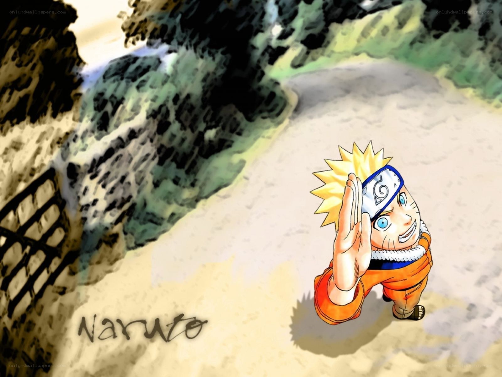 Naruto waving on a path