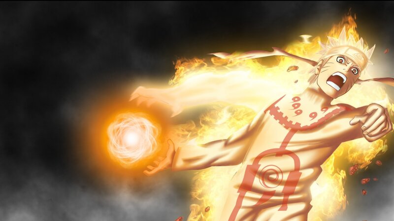 Naruto with Rasengan — Yellow, Dramatic, Anime, Fire