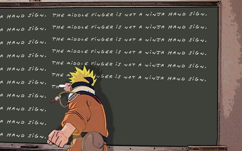 Naruto writing on a chalkboard