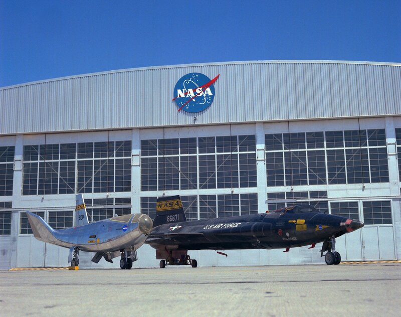 NASA aircraft in front of hangar