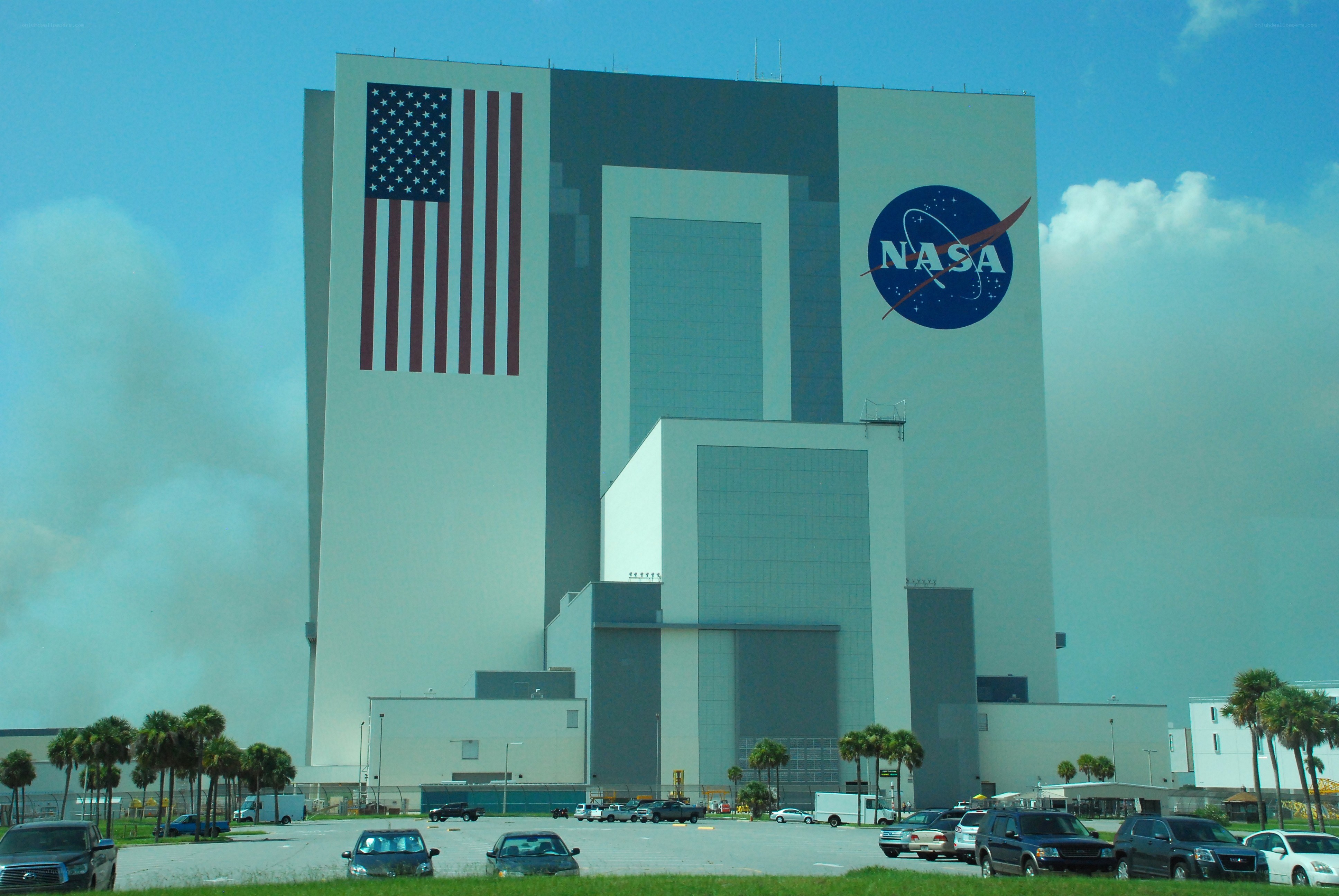 NASA building with American flag