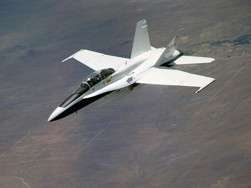 NASA F-18 jet in flight