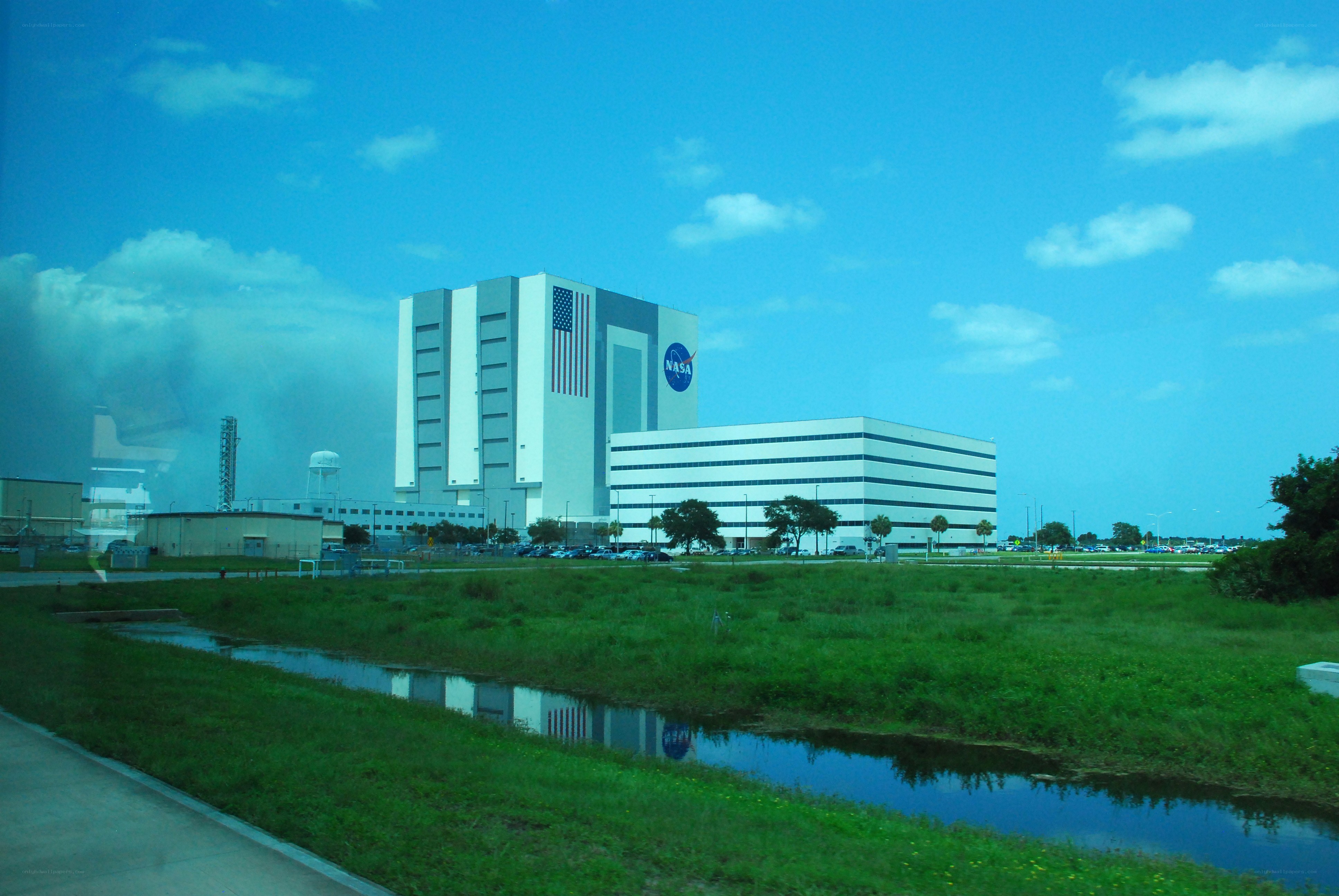NASA facility with American flag