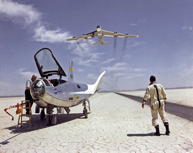 NASA X-15 and B-52 in desert