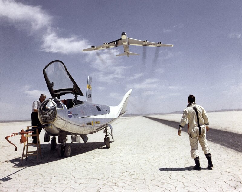 NASA X-15 and B-52 in desert