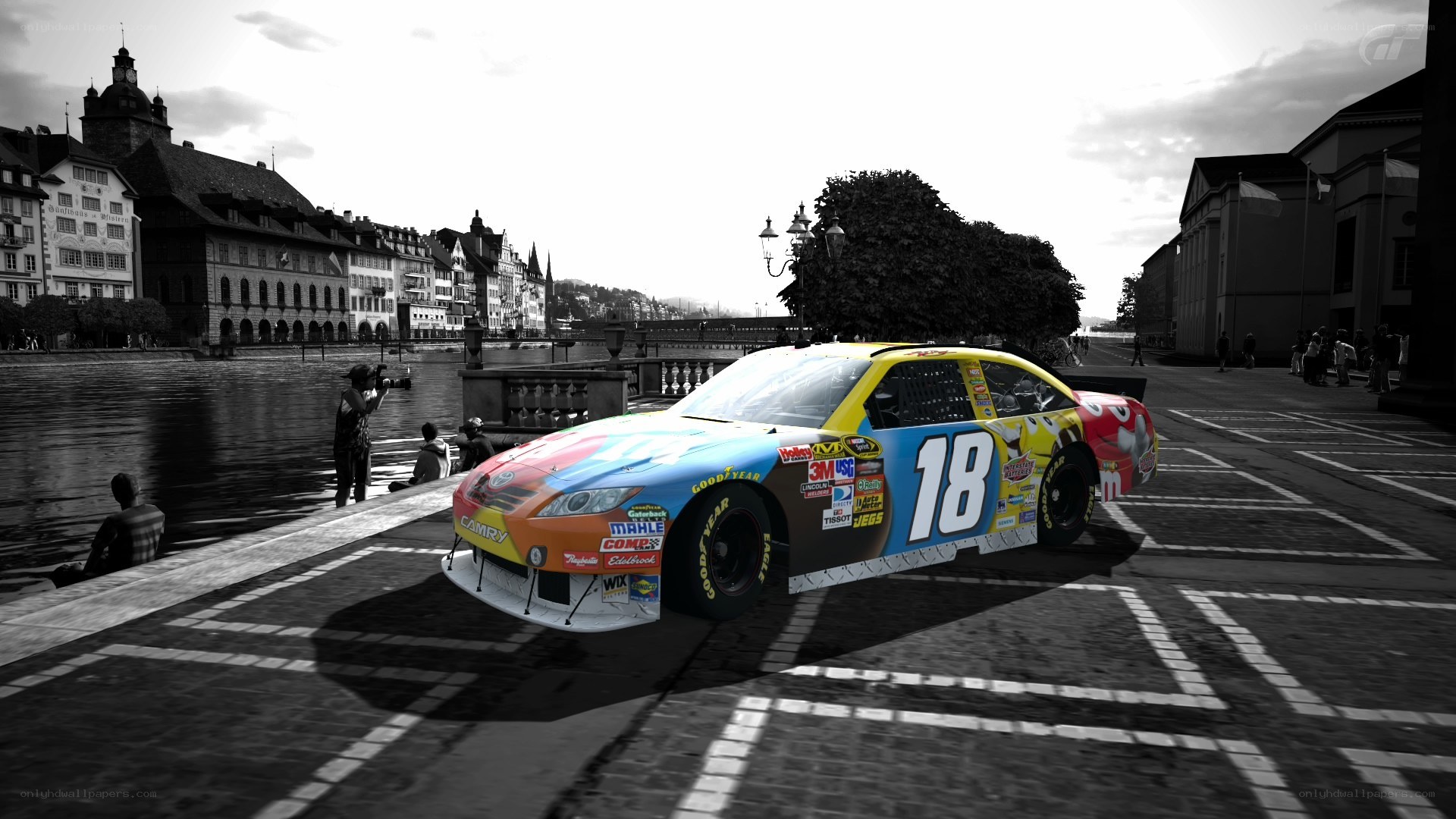 NASCAR car in city scene