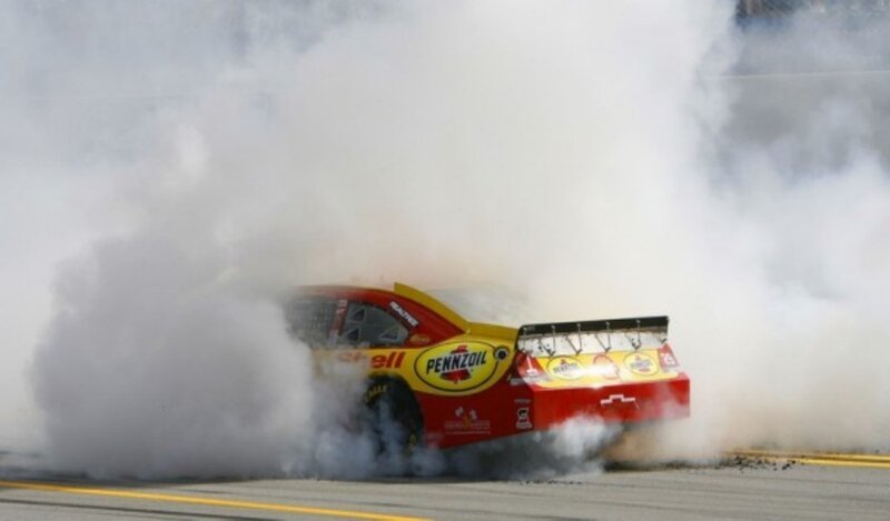 NASCAR car in smoke