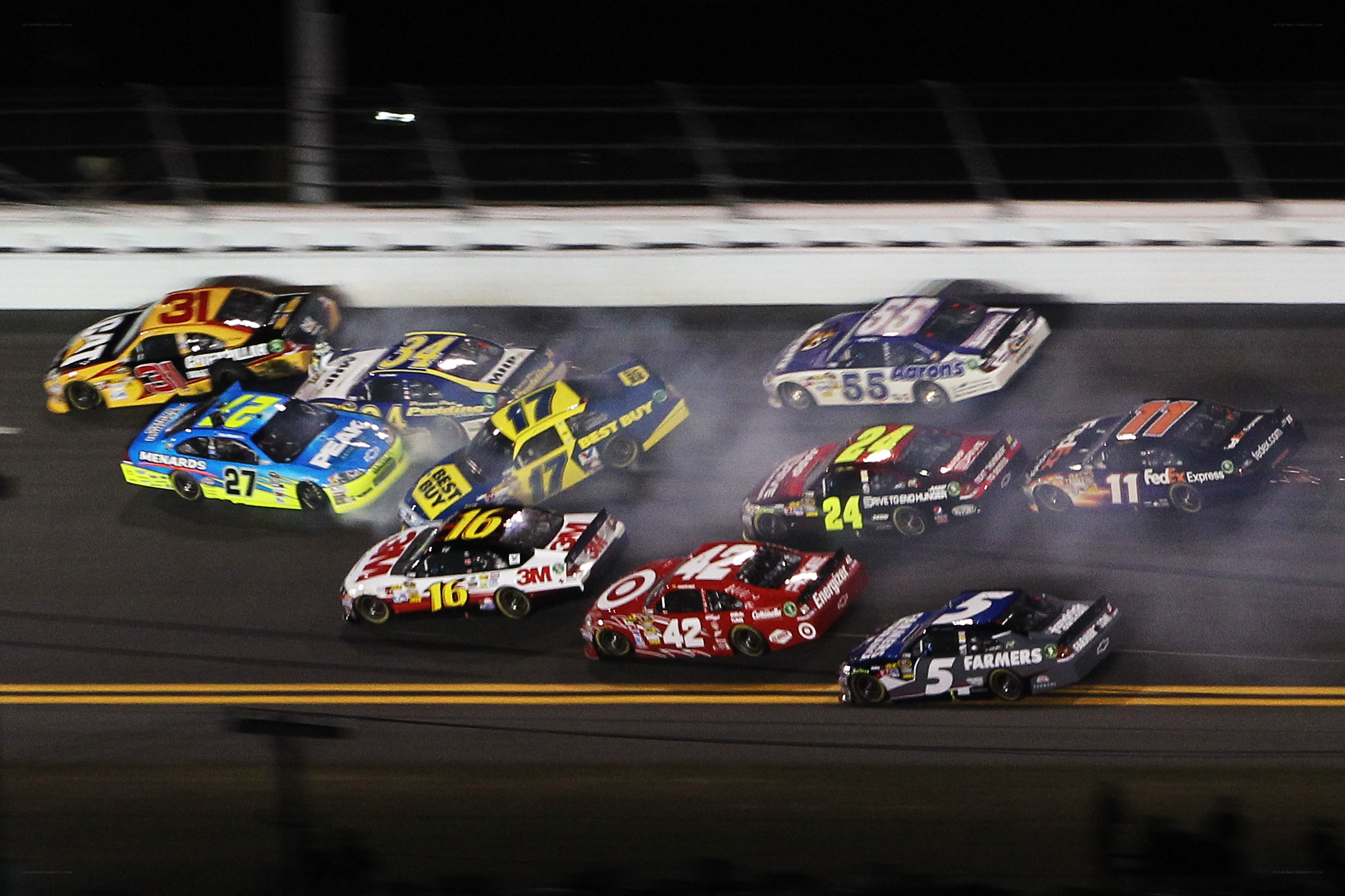 NASCAR crash at night