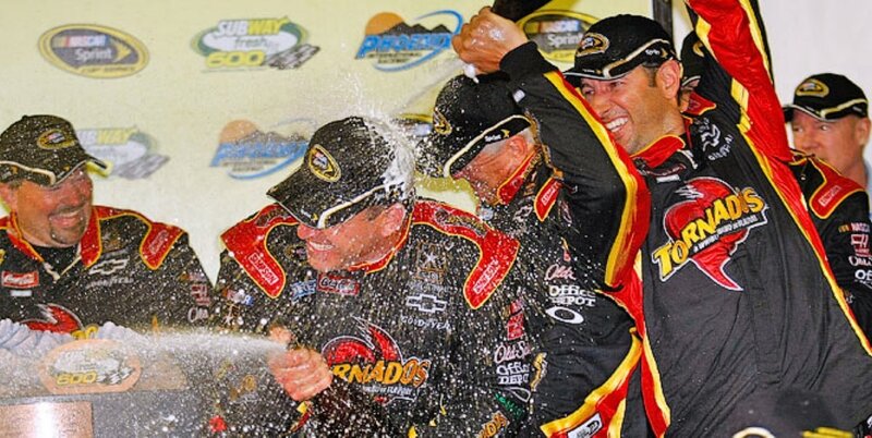 NASCAR drivers celebrate on podium