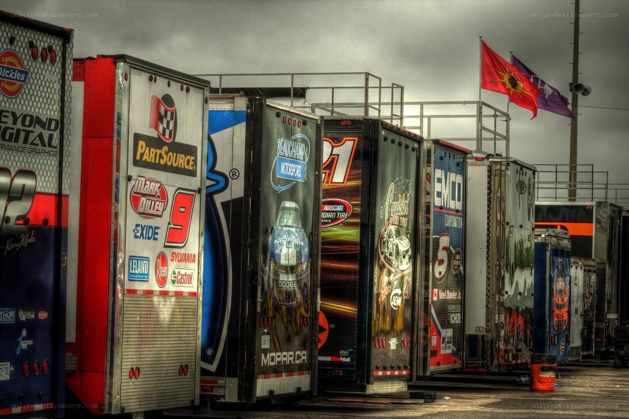 NASCAR haulers lined up
