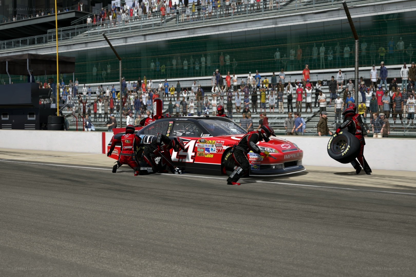 NASCAR pit stop in action