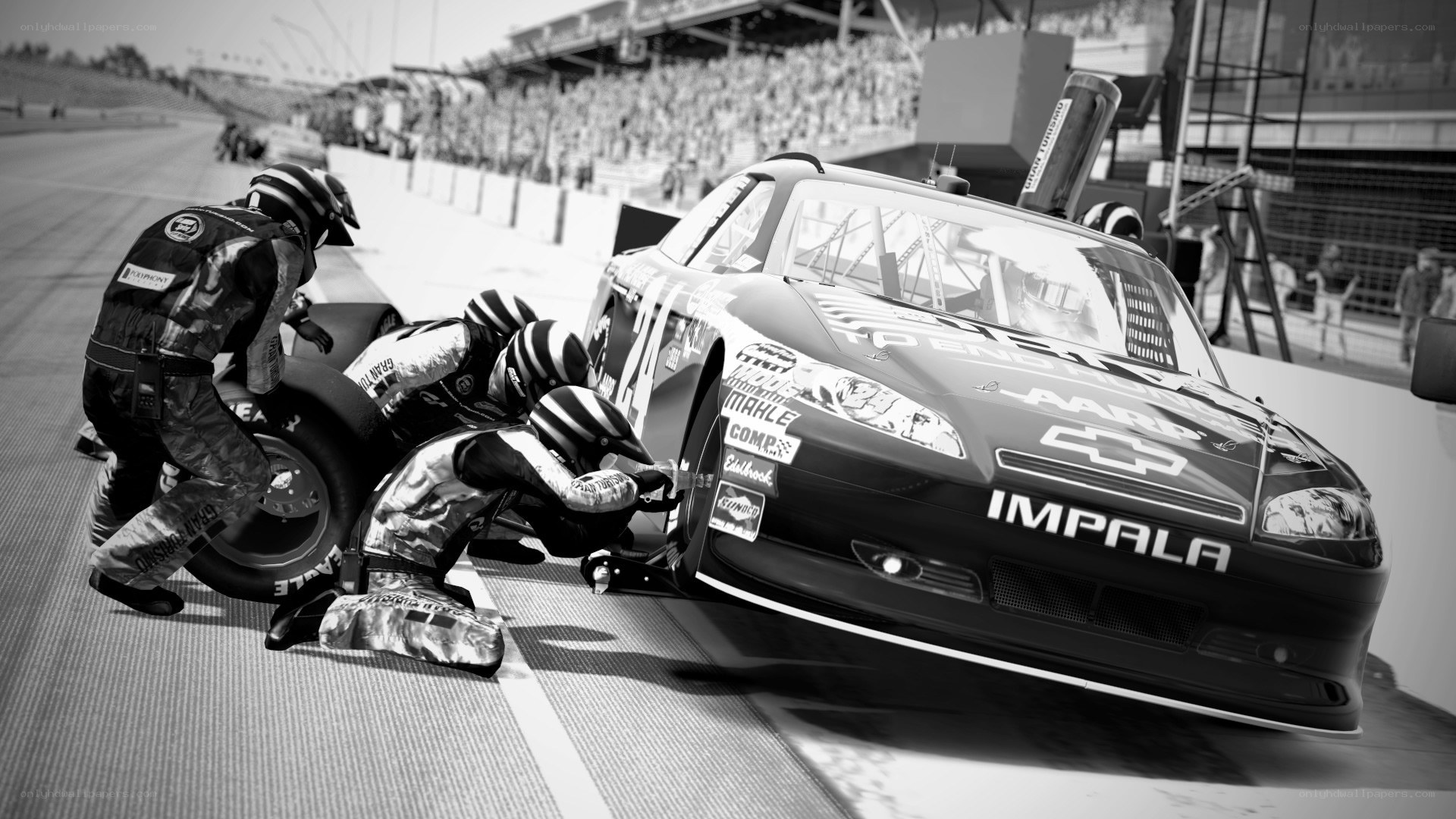 NASCAR pit stop in action