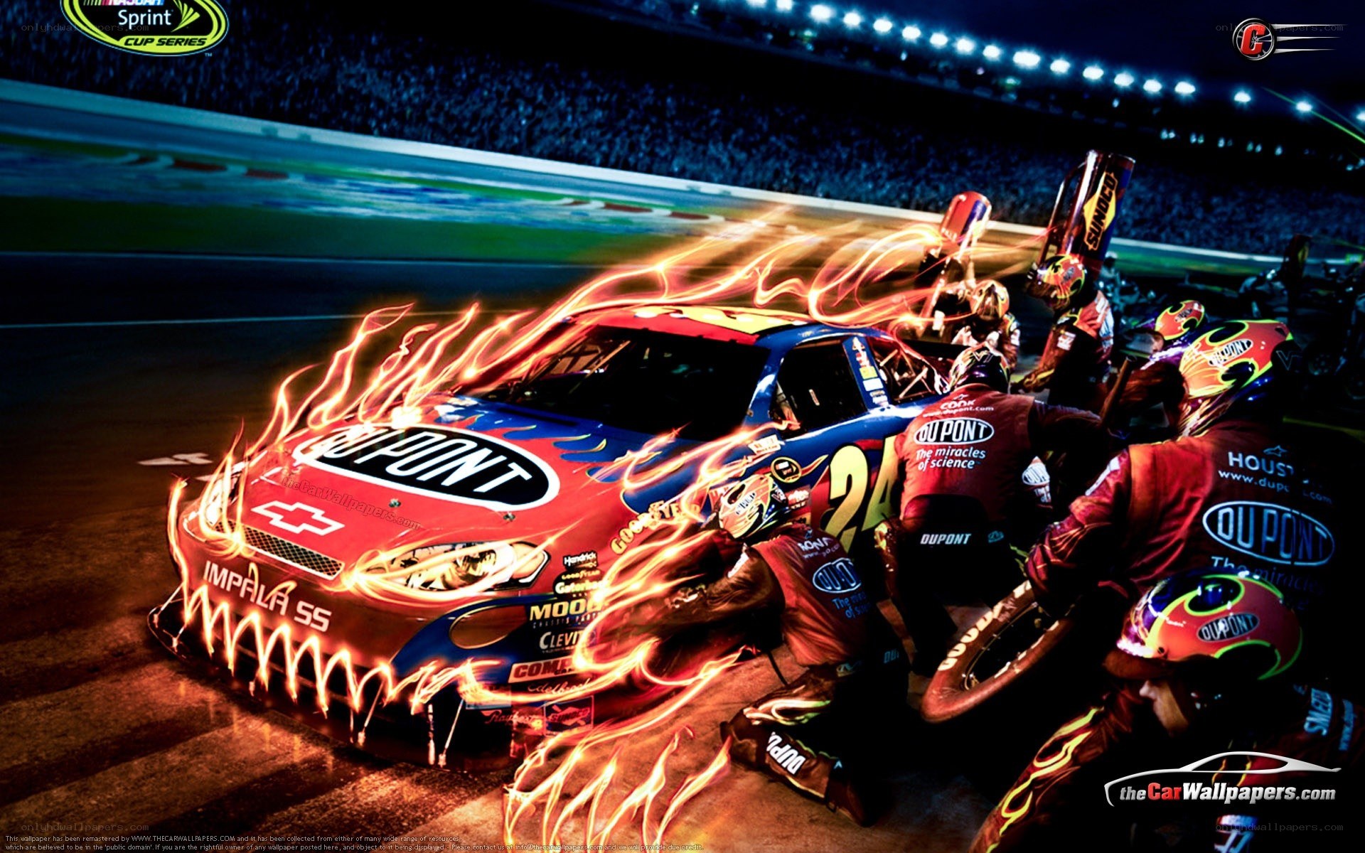 NASCAR pit stop with flames