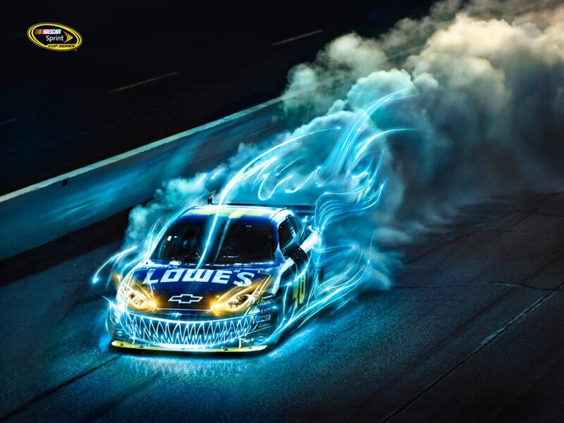 NASCAR Race Car — Blue, Dramatic, Night