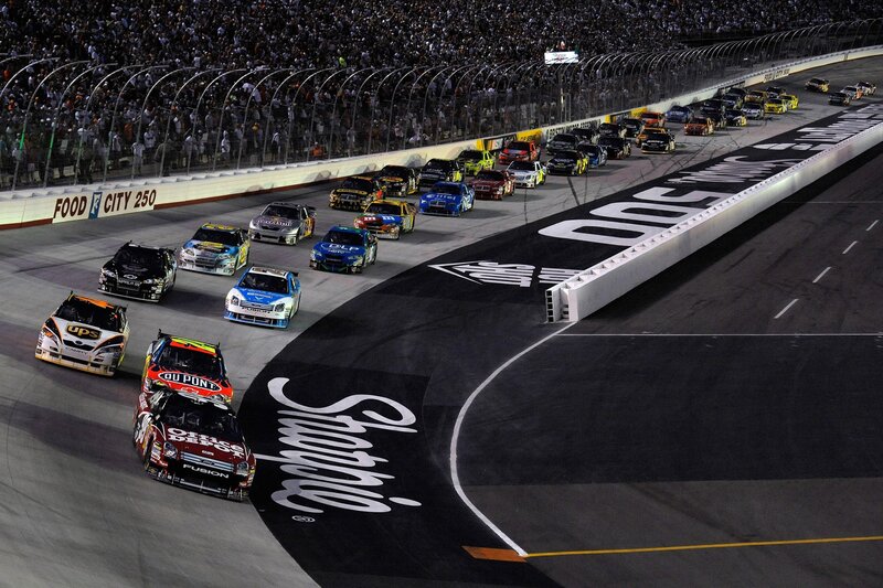 NASCAR Race Cars — Black, Dynamic, Night, Photograph, Crowd